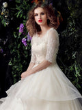 Half Sleeve Lace Beading Ball Gown Half Sleeve Wedding Dress