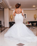 Long Sleeve Appliques Sheer Tulle Mermaid Lace Bridal Wedding Dress