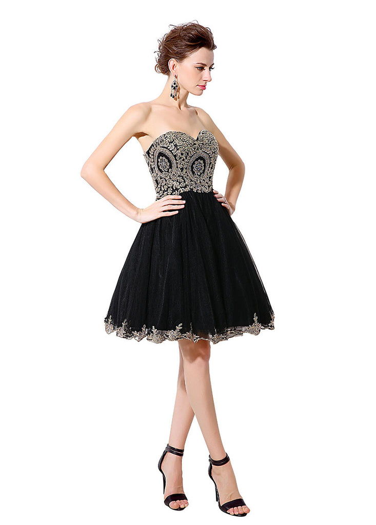 Black Sweetheart Lace Tulle A-Line Homecoming Dress, DP2749