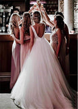 Tulle & Satin Bateau Bowknot V-cut Back A-line Wedding Dress