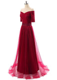Gorgeous Tulle Off-the-shoulder Neckline A-Line Evening Dresses With Pleats