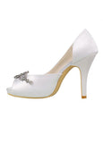 Chic Satin Stiletto Heels Bridal Shoes With Rhinestones