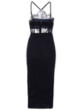 Black Midi Lace Inset Bodycon Dress