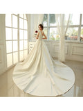 Matte Satin V-Neck Beading Cathedral Wedding Dress