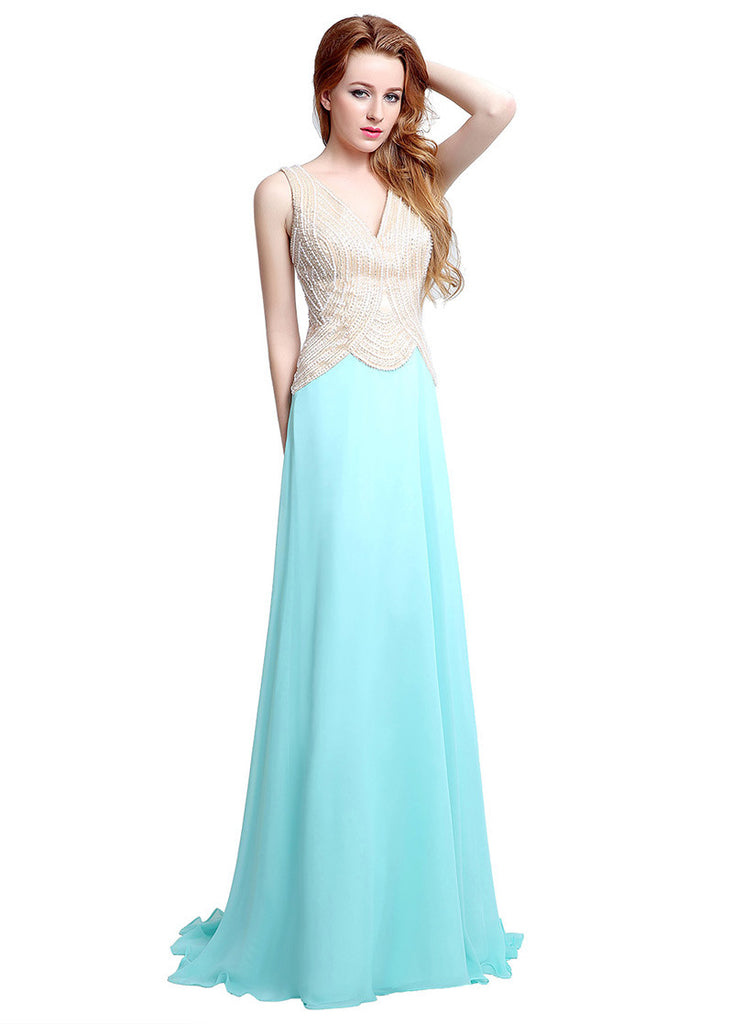 Deep V Neck Prom Dress,A Line Prom Dress,Chiffon Prom Dress,Fashion Prom Dress  cg8717 main image 1