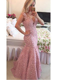 Lace V-Neck Mermaid Evening Dresses With Appliques