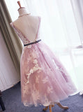High Fashion A-Line Scoop Backless Short Homecoming Dress With Appliques