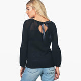 Hollow Solid-knit Sweater With Round Neck