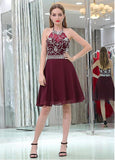 Tulle & Chiffon Halter Neckline Short Length A-line Homecoming Dresses With Beadings