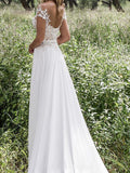 Princess V-neck White Lace Chiffon Prom Dress