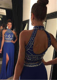 Halter Two Piece Prom Dresses With Beadings