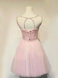 Princess Tulle Beading Scoop Pink Backless Short/Mini Homecoming Dress