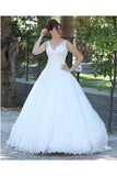 V Neck Tulle Sexy Lace Up A Line Appliques Romantic Wedding Dress