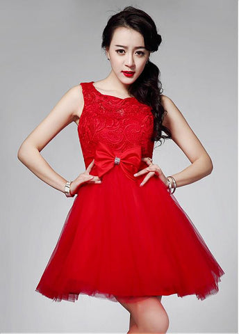 Red Stunning Lace & Tulle Jewel Neckline Short A-line Homecoming Dress