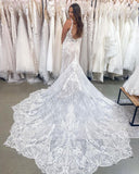 Lace Trumpet Mermaid Long Sweep Train Bridal Wedding Dress