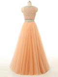 Coral Two Piece Scoop Prom Dress