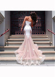 Pink Tulle & Satin Sweetheart Neckline Mermaid Evening Dresses With Lace Appliques