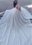 Beading Off-the-shoulder Sequin Lace Appliques A-line Wedding Dress