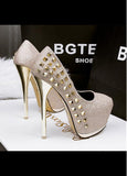Graceful Shimmering Powder Upper Round Toe Stiletto Heels Party Shoes