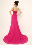Exquisite Chiffon One-Shoulder Neckline Sheath Prom Dresses With Beading