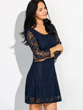 Blue Short Lace Dress With Sleeves