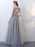A-Line Appliques Bowknot Pearls Sashes Jewel Floor-Length Evening Dress