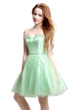 Romantic Satin & Tulle Sweetheart Neckline Short-length A-line Homecoming Dresses With Beadings