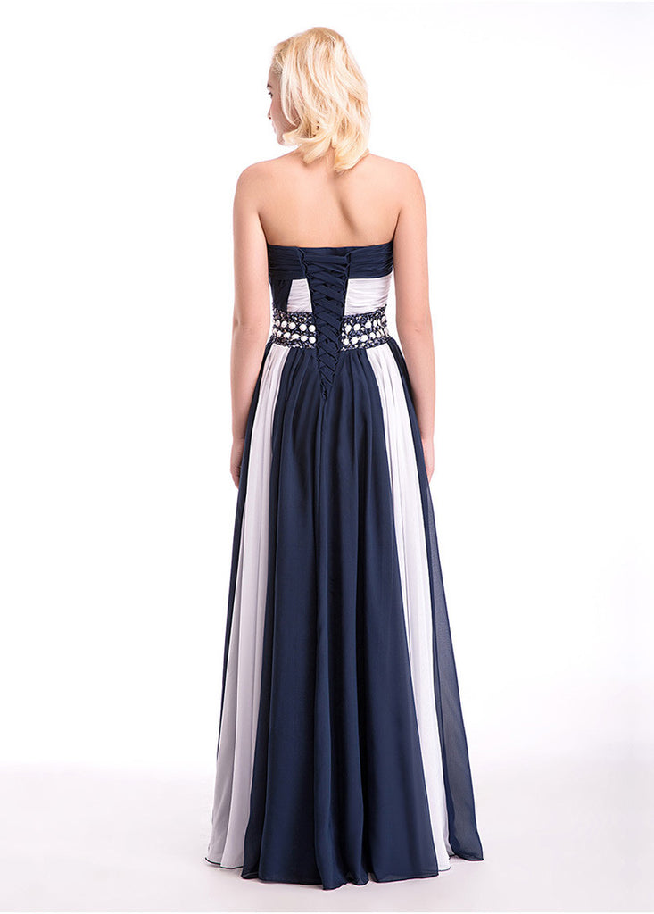 Black & Blush Color-Block Satin Chiffon A-Line Evening Dress SF590