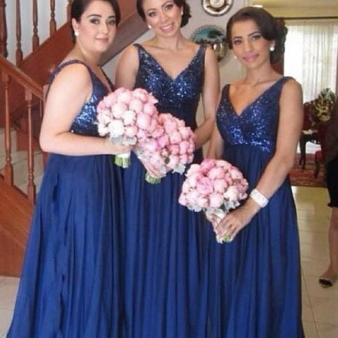 Plus Size Bridesmaid Dress -Royal Blue V-Neck With Sequins