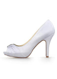 Chic Satin Peep Toe Stiletto Heels Bridal Shoes With Rhinestones