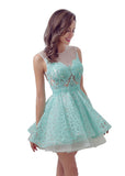 Elegant Tulle & Lace Jewel Neckline A-line Short Homecoming Dresses With Lace Appliques