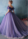 Spaghetti Straps Ball Gown Prom Dresses With Handmade Flowers