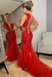Backless One Shoulder Trumpet Mermaid Lace Prom Dress