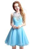 Wonderful Chiffon & Tulle Illusion Jewel Neckline Cut-out A-line Homecoming Dresses With Beadings & Pleats