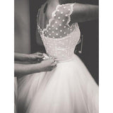 Ball Gown Jewel Sleeveless Knee-Length Ruffles Tulle Wedding Dress