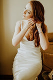 White Mermaid Spaghetti Straps Backless Wedding Dress With Button