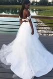 Off the Shoulder White Tulle Ball Gown Wedding Dress