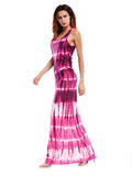 Beautiful Bohemian Printed Striped Fold O-Neck Maxi Dress