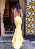 Satin Jewel Yellow Backless Mermaid Prom Dress
