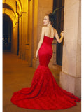 Strapless Sweetheart Ruffles Red Mermaid Wedding Dress