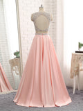 Pink Satin Two Piece Backless Prom Dress