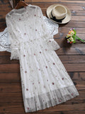 White Long Sleeve Floral Tulle Dress With Tank Top