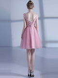  Pink Bowknot Sashes V-Neck Short Homecoming Dress