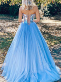 Blue Sweetheart Ball Gown Sparkle Tulle Prom Dress
