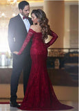 Red Lace Off-the-shoulder Mermaid Formal Dresses