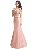 Marvelous Satin Strapless Neckline Two-piece Mermaid Evening Dresses With Beadings