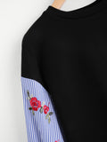 Bowknot Contrast Striped Embroidery Sleeve Pullover