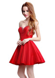 Elegant Taffeta Sweetheart Neckline Mini-length A-Line Homecoming Dresses With Beadings