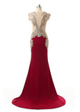 Red Charming Jersey Square Neckline Mermaid Evening Dresses With Rhinestones