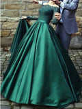 Off The Shoulder Long Sleeves Lace Emerald Green Prom Dress